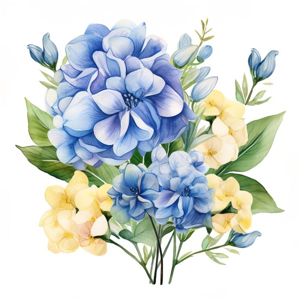 Blue Hydrangeas Watercolor Clipart: Floral Design (JPG, PNG) (Digital Download) — image 11