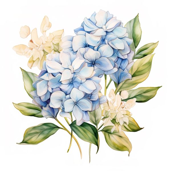 Blue Hydrangeas Watercolor Clipart: Floral Design (JPG, PNG) (Digital Download) — image 12
