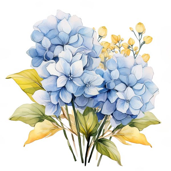 Blue Hydrangeas Watercolor Clipart: Floral Design (JPG, PNG) (Digital Download) — image 13