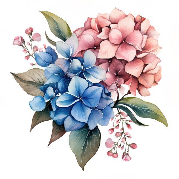 Blue Hydrangeas Watercolor Clipart: Floral Design (JPG, PNG) (Digital Download) — image 14