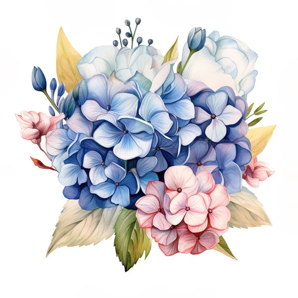 Blue Hydrangeas Watercolor Clipart: Floral Design (JPG, PNG) (Digital Download) — image 15