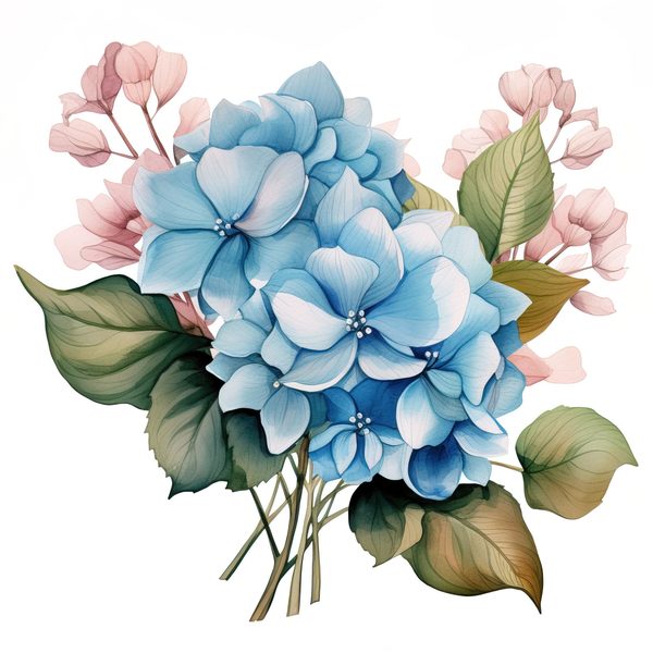 Blue Hydrangeas Watercolor Clipart: Floral Design (JPG, PNG) (Digital Download) — image 16