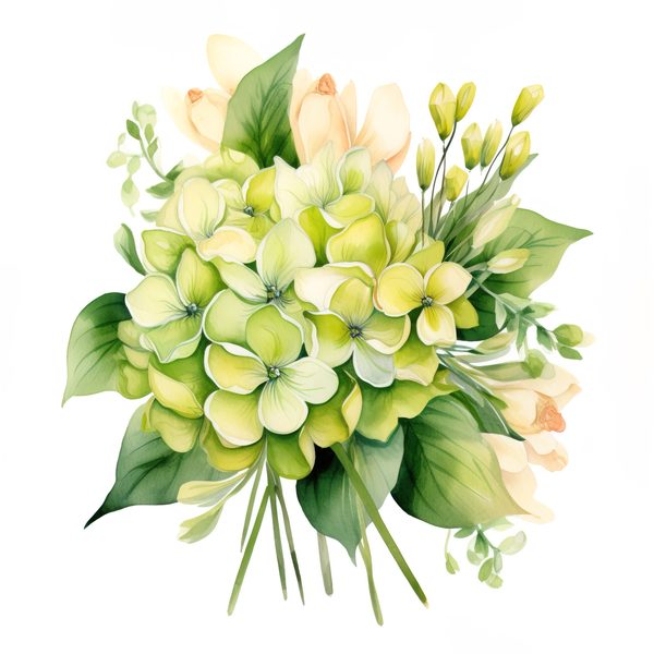 Watercolor Green Hydrangea Clipart: Floral PNG Set (Commercial Use) — image 1