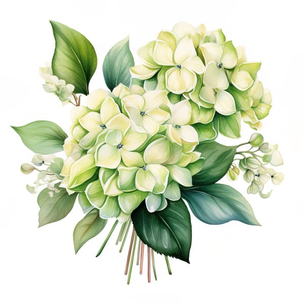 Watercolor Green Hydrangea Clipart: Floral PNG Set (Commercial Use) — image 3