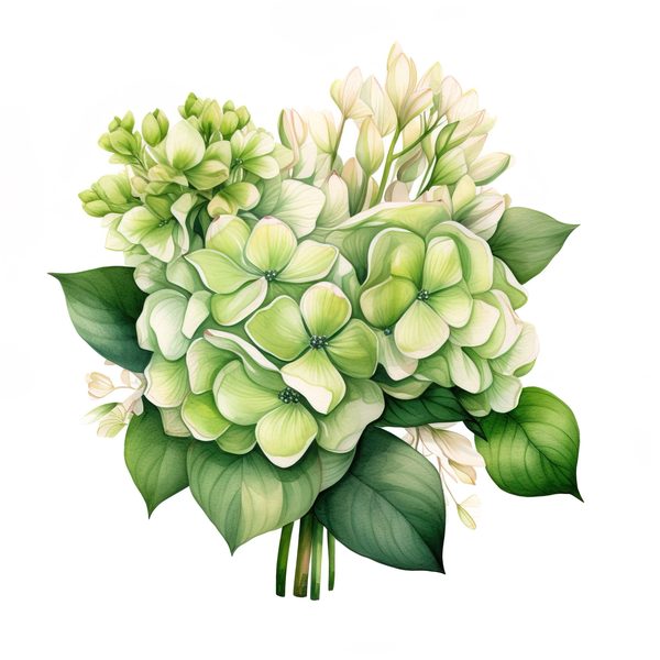 Watercolor Green Hydrangea Clipart: Floral PNG Set (Commercial Use) — image 6
