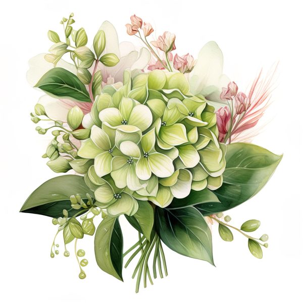 Watercolor Green Hydrangea Clipart: Floral PNG Set (Commercial Use) — image 10