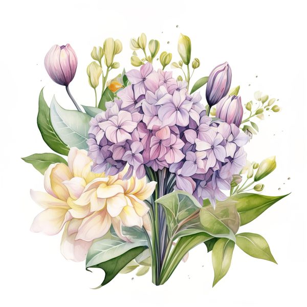 Watercolor Hydrangea Bouquet Clip Art: Floral DIY Graphics (PNG JPG) — image 7