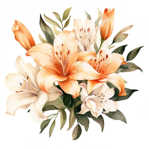 Watercolor Orange Lily Clipart: 10 PNG Graphics for Scrapbooking (Commercial Use, 6x6 inches) — image 2
