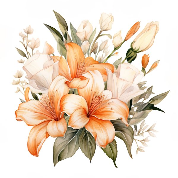 Watercolor Orange Lily Clipart: 10 PNG Graphics for Scrapbooking (Commercial Use, 6x6 inches) — image 4