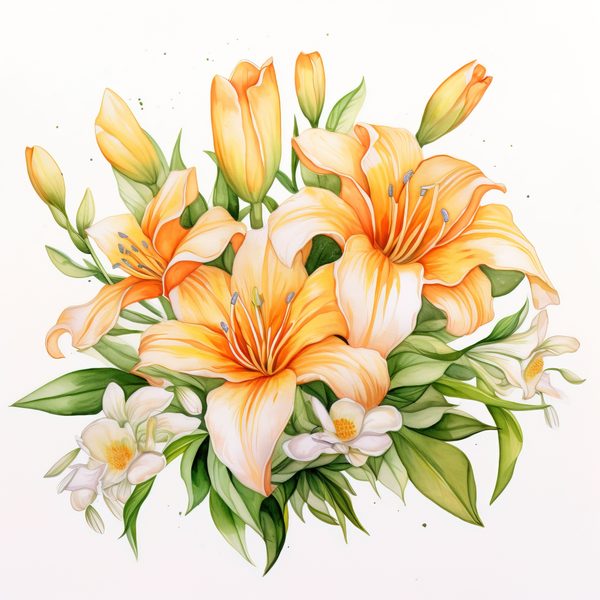 Watercolor Orange Lily Clipart: 10 PNG Graphics for Scrapbooking (Commercial Use, 6x6 inches) — image 5