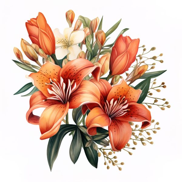 Watercolor Orange Lily Clipart: 10 PNG Graphics for Scrapbooking (Commercial Use, 6x6 inches) — image 6