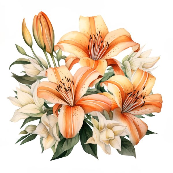 Watercolor Orange Lily Clipart: 10 PNG Graphics for Scrapbooking (Commercial Use, 6x6 inches) — image 7