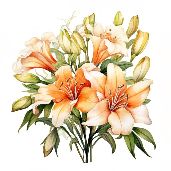 Watercolor Orange Lily Clipart: 10 PNG Graphics for Scrapbooking (Commercial Use, 6x6 inches) — image 11