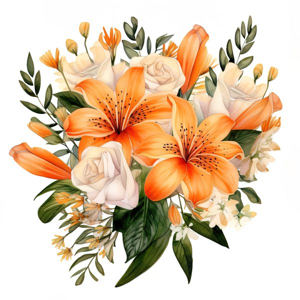 Watercolor Orange Lily Clipart: 10 PNG Graphics for Scrapbooking (Commercial Use, 6x6 inches) — image 12