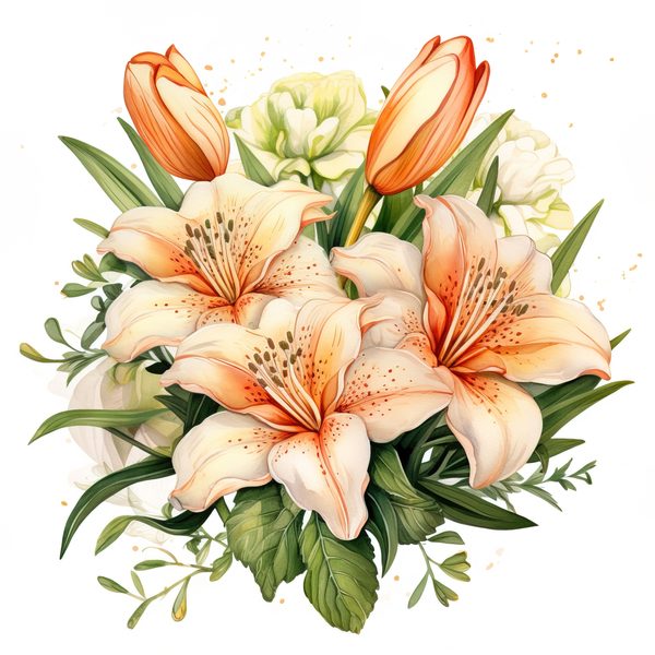 Watercolor Orange Lily Clipart: 10 PNG Graphics for Scrapbooking (Commercial Use, 6x6 inches) — image 13
