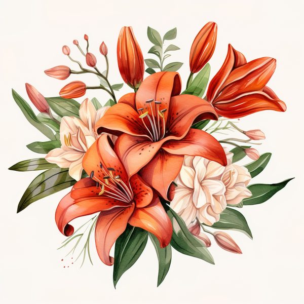 Watercolor Orange Lily Clipart: 10 PNG Graphics for Scrapbooking (Commercial Use, 6x6 inches) — image 14