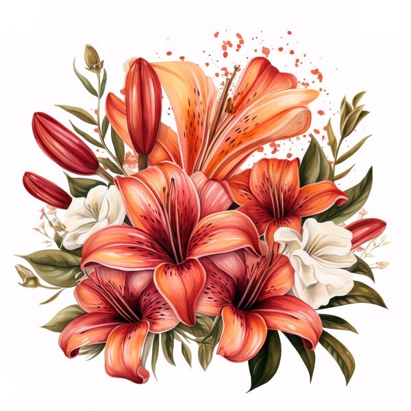 Watercolor Orange Lily Clipart: 10 PNG Graphics for Scrapbooking (Commercial Use, 6x6 inches) — image 15