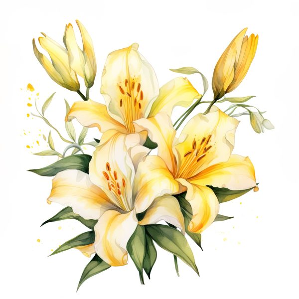 Watercolor Yellow Lily Clipart Set: 10 PNG Graphics, Commercial Use (6x6 inches) (Digital Download — image 1