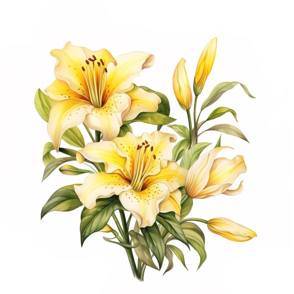 Watercolor Yellow Lily Clipart Set: 10 PNG Graphics, Commercial Use (6x6 inches) (Digital Download — image 2
