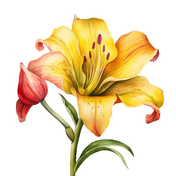 Watercolor Yellow Lily Clipart Set: 10 PNG Graphics, Commercial Use (6x6 inches) (Digital Download — image 3