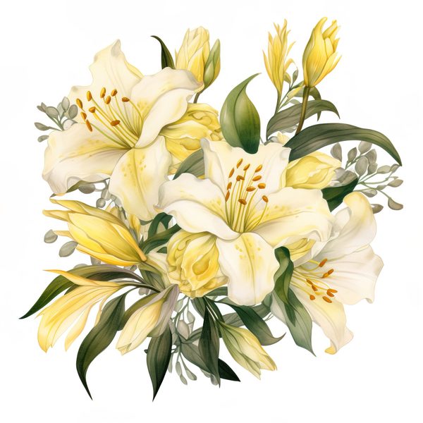 Watercolor Yellow Lily Clipart Set: 10 PNG Graphics, Commercial Use (6x6 inches) (Digital Download — image 5