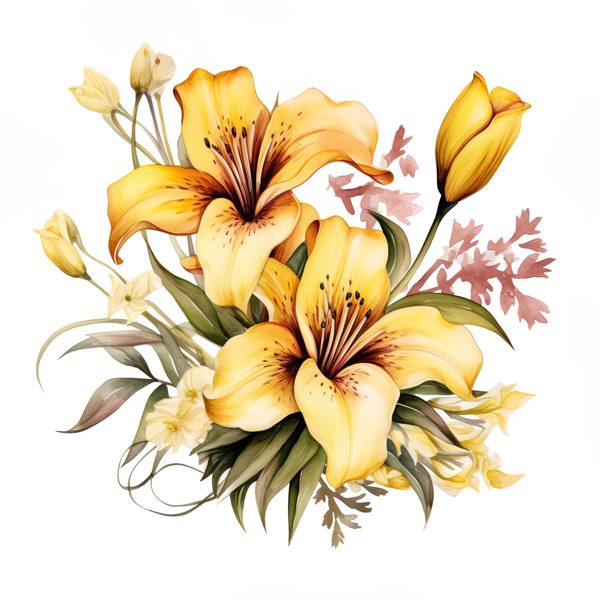 Watercolor Yellow Lily Clipart Set: 10 PNG Graphics, Commercial Use (6x6 inches) (Digital Download — image 6