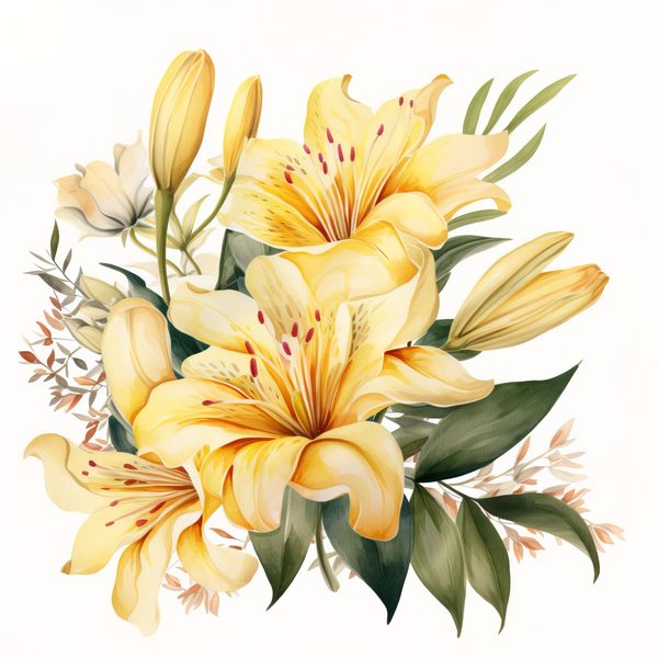 Watercolor Yellow Lily Clipart Set: 10 PNG Graphics, Commercial Use (6x6 inches) (Digital Download — image 7