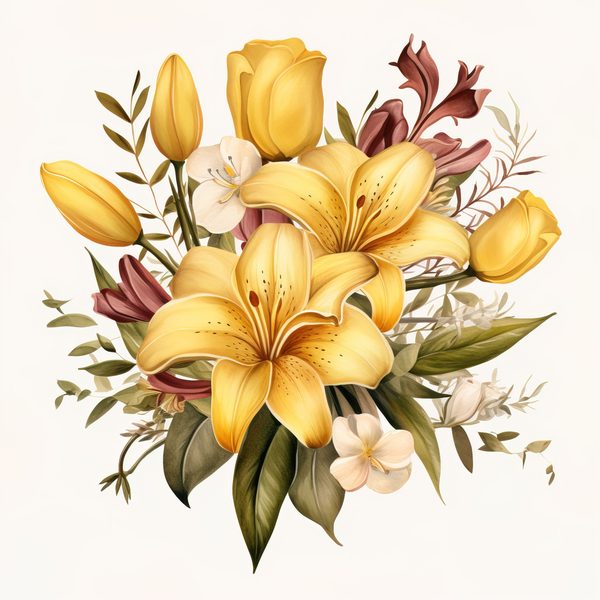 Watercolor Yellow Lily Clipart Set: 10 PNG Graphics, Commercial Use (6x6 inches) (Digital Download — image 8