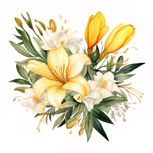 Watercolor Yellow Lily Clipart Set: 10 PNG Graphics, Commercial Use (6x6 inches) (Digital Download — image 9