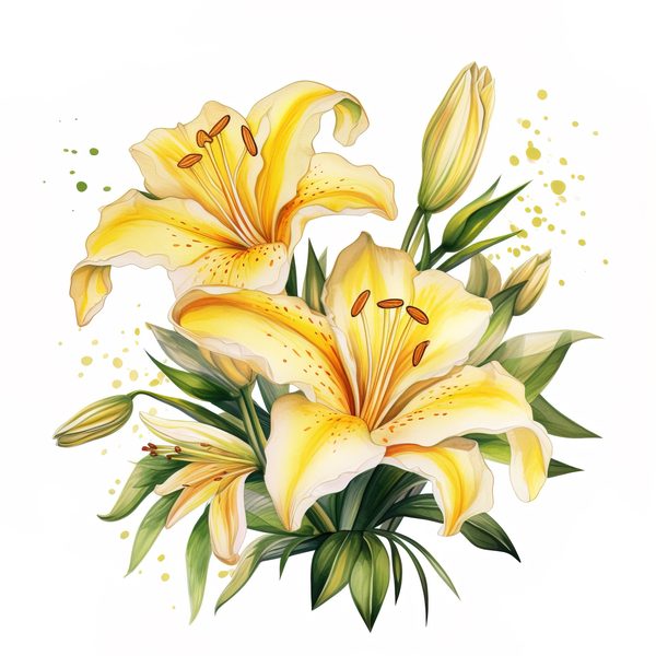 Watercolor Yellow Lily Clipart Set: 10 PNG Graphics, Commercial Use (6x6 inches) (Digital Download — image 10