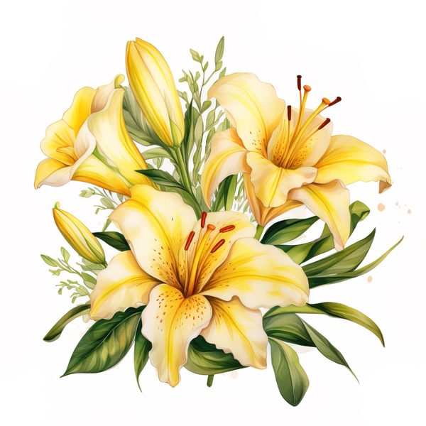 Watercolor Yellow Lily Clipart Set: 10 PNG Graphics, Commercial Use (6x6 inches) (Digital Download — image 11