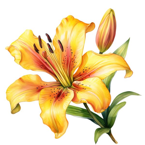 Watercolor Yellow Lily Clipart Set: 10 PNG Graphics, Commercial Use (6x6 inches) (Digital Download — image 12
