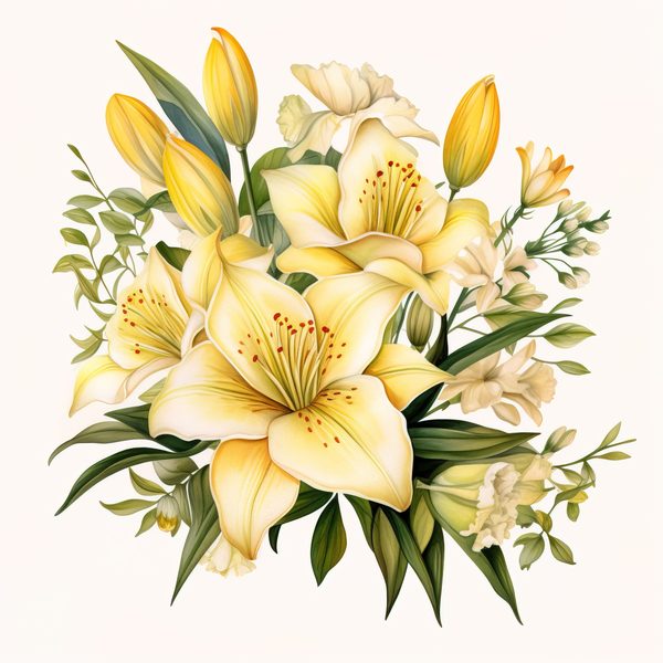 Watercolor Yellow Lily Clipart Set: 10 PNG Graphics, Commercial Use (6x6 inches) (Digital Download — image 13