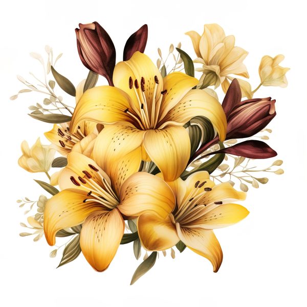 Watercolor Yellow Lily Clipart Set: 10 PNG Graphics, Commercial Use (6x6 inches) (Digital Download — image 14