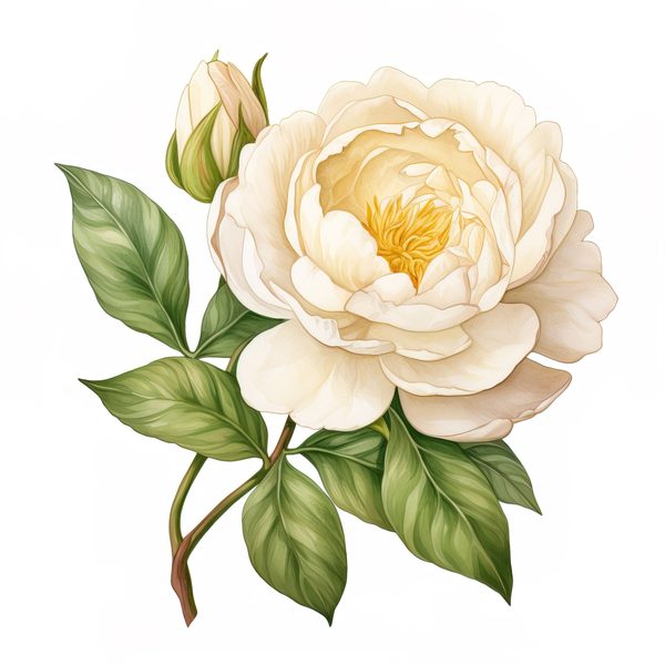 Watercolor Peony Clipart Set: Cream Floral PNG Graphics, Commercial Use — image 2