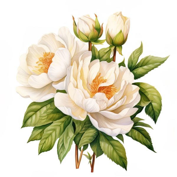 Watercolor Peony Clipart Set: Cream Floral PNG Graphics, Commercial Use — image 3