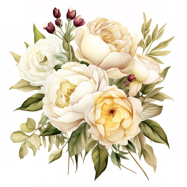 Watercolor Peony Clipart Set: Cream Floral PNG Graphics, Commercial Use — image 4