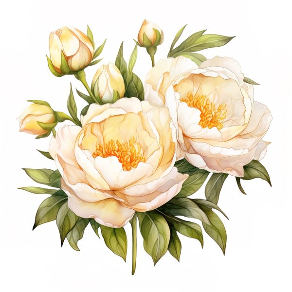 Watercolor Peony Clipart Set: Cream Floral PNG Graphics, Commercial Use — image 5
