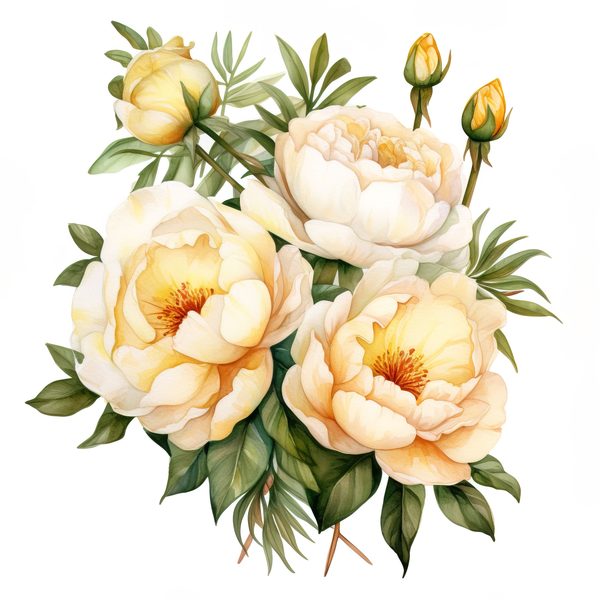 Watercolor Peony Clipart Set: Cream Floral PNG Graphics, Commercial Use — image 6