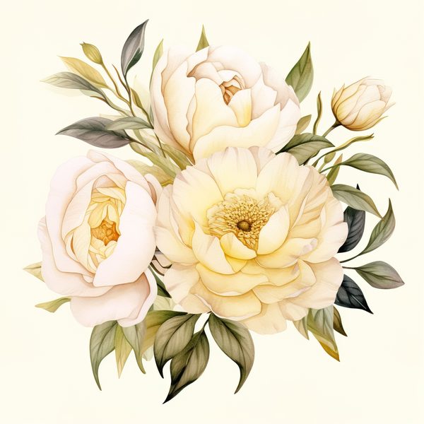 Watercolor Peony Clipart Set: Cream Floral PNG Graphics, Commercial Use — image 7