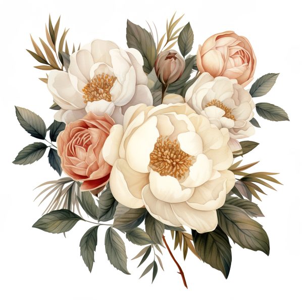 Watercolor Peony Clipart Set: Cream Floral PNG Graphics, Commercial Use — image 8