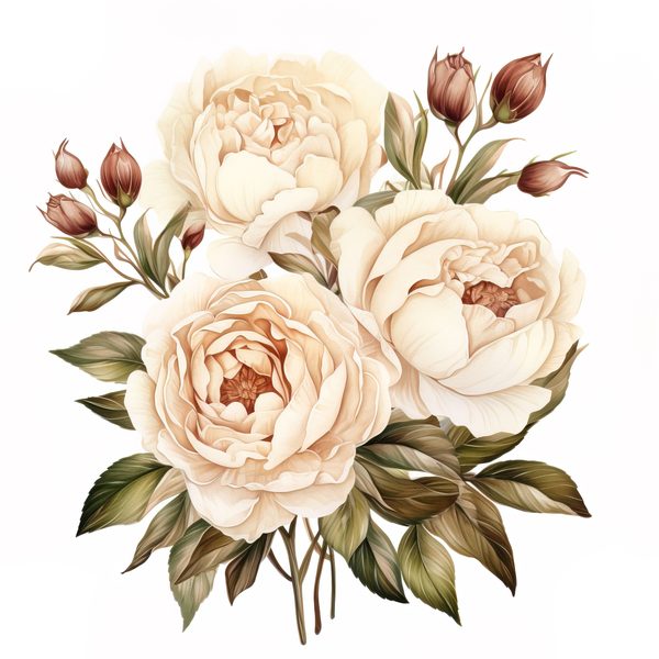 Watercolor Peony Clipart Set: Cream Floral PNG Graphics, Commercial Use — image 9