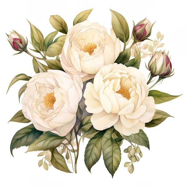 Watercolor Peony Clipart Set: Cream Floral PNG Graphics, Commercial Use — image 10