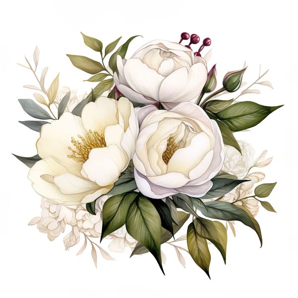 Watercolor Peony Clipart Set: Cream Floral PNG Graphics, Commercial Use — image 11