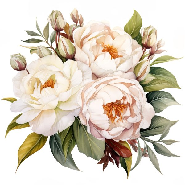 Watercolor Peony Clipart Set: Cream Floral PNG Graphics, Commercial Use — image 12