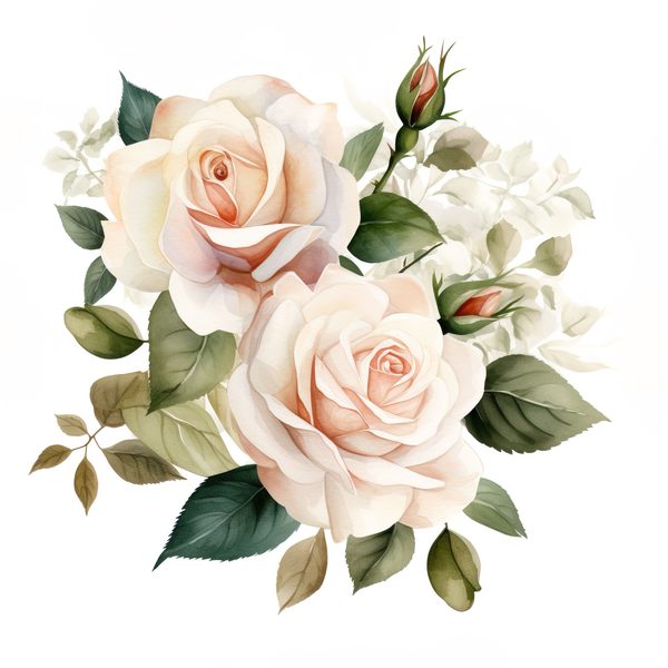 Watercolor White Roses Clipart: Elegant Floral Bouquet (JPG, PNG) — image 4