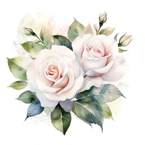 Watercolor White Roses Clipart: Elegant Floral Bouquet (JPG, PNG) — image 5