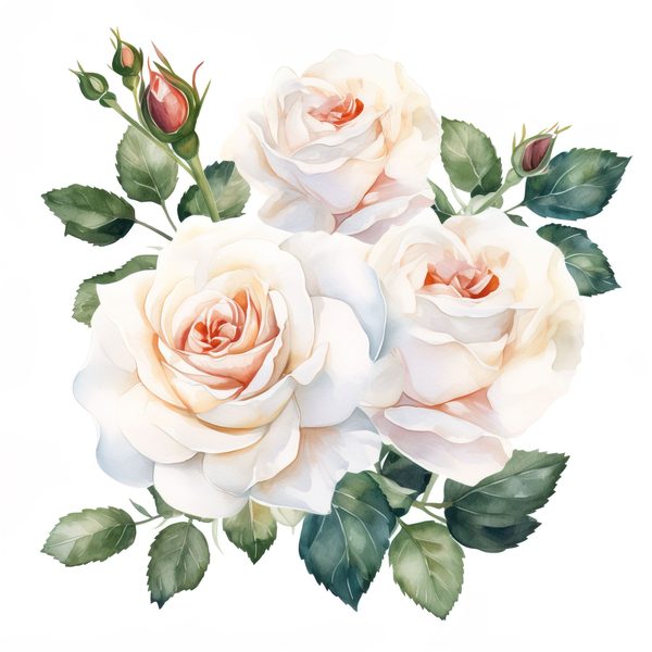 Watercolor White Roses Clipart: Elegant Floral Bouquet (JPG, PNG) — image 6