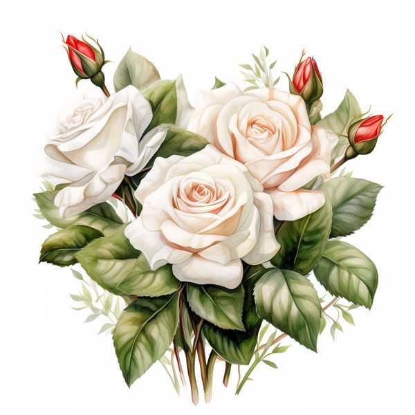 Watercolor White Roses Clipart: Elegant Floral Bouquet (JPG, PNG) — image 7