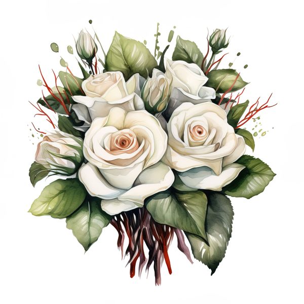 Watercolor White Roses Clipart: Elegant Floral Bouquet (JPG, PNG) — image 9